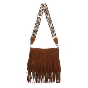 SADIE CROSSBODY BAG BY JEN & CO- BROWN FRINGE